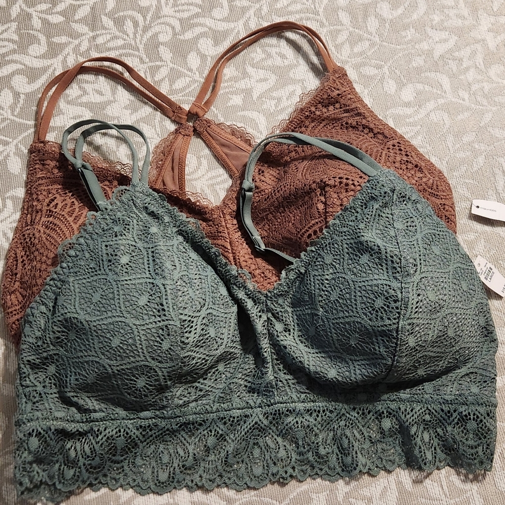 Maurices Green and Brown Lace Bralette Set Longline Style